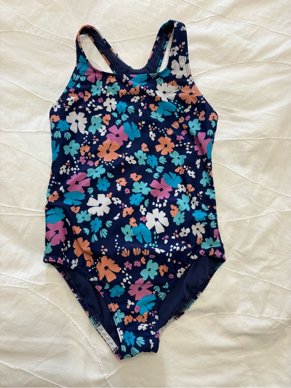 Speedo Navy Floral One-Piece Swimsuit with Turquoise Pink Coral Accents